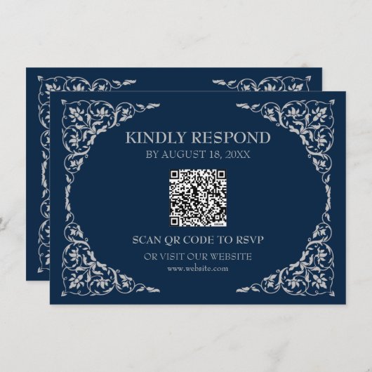 Midnight Blue QR RSVP Card Informatiekaartje (Voorkant / Achterkant)