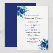 Midnight Blue Roos Floral Wedding Rehearsal Dinner Kaart (Voorkant / Achterkant)