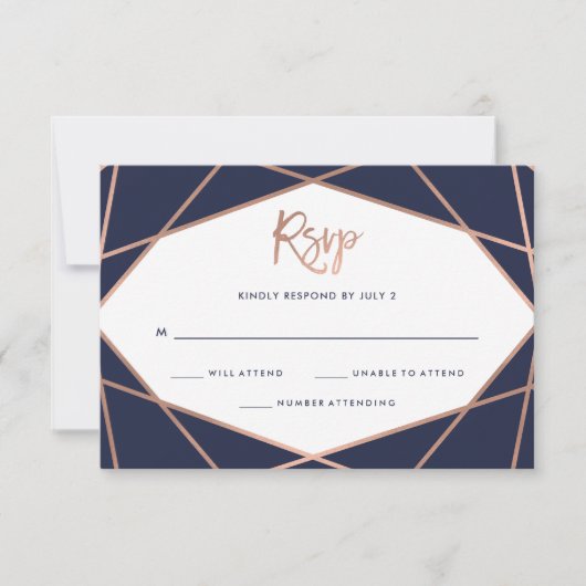 Midnight Blue Roos Gold Geometric Bat Mitzvah RSVP (Voorkant)