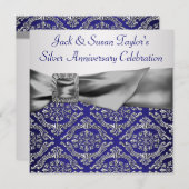 Midnight Blue Silver Damask 25th Jubileum Party Kaart (Voorkant / Achterkant)