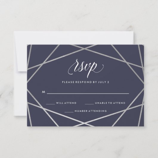 Midnight Blue Silver Geometric | BBT Mitzvah RSVP (Voorkant)