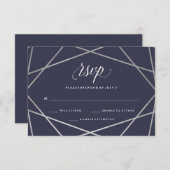 Midnight Blue Silver Geometric | BBT Mitzvah RSVP (Voorkant / Achterkant)