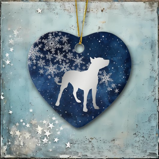 Midnight Blue Silver Snowflake Pitbull Dog Keramisch Ornament