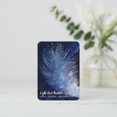 *~* Midnight Blue Sky Turquoise Feather Boho Visitekaartje (Staand voorkant)