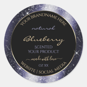 Midnight Blue Sparkle Glitter Lijst Productlabel Ronde Sticker