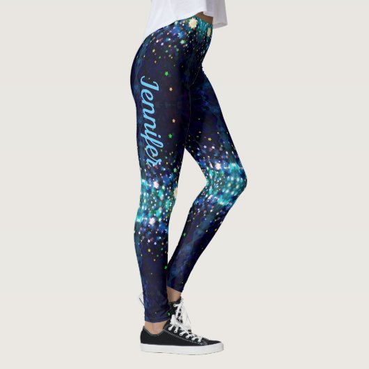 Midnight Blue Stars Waterverf - Aangepaste naam Leggings (Rechts)