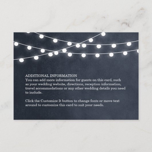 Midnight Blue String Lights Bruiloft invoegen Kaar Informatiekaartje (Voorkant)