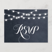 Midnight Blue String Lights Bruiloft RSVP Briefkaa Uitnodiging Briefkaart (Voorkant)