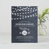 Midnight Blue String Lights bruiloft uitnodiging (Staand voorkant)