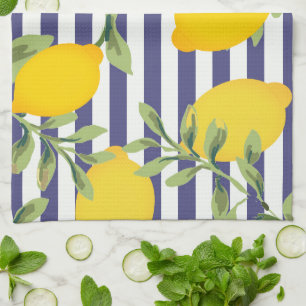 Midnight Blue Striped en Lemon Kitchen Towel Theedoek
