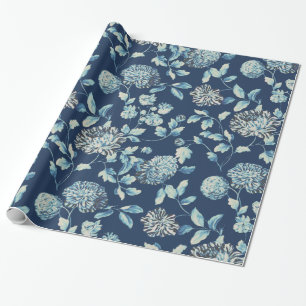 Midnight Blue Tansy Modern Floral Toile Cadeaupapier