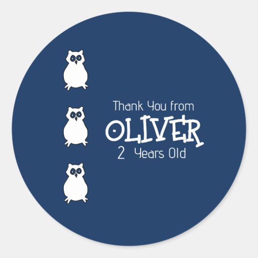 Midnight Blue Uil Verjaardagsfeestje Ronde Sticker (Voorkant)