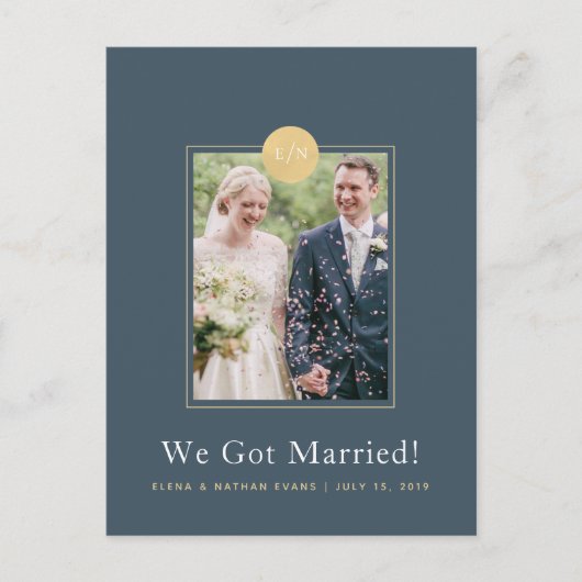 Midnight Blue Wedding Aankondiging Foto Briefkaart (Voorkant)