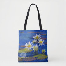 Midnight Blue, White Lily Flowers Tas Design