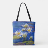 Midnight Blue, White Lily Flowers Tas Design (Achterkant)