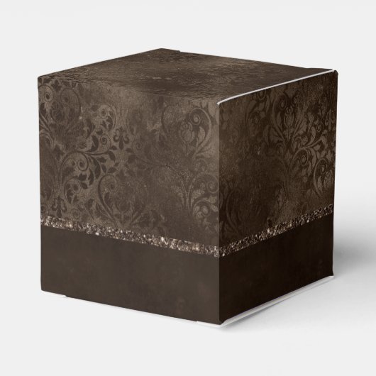 Midnight Bronze Romance | Satiny Grunge Damask Bedankdoosjes (Achterkant)