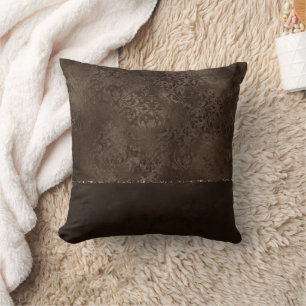 Midnight Bronze Romance   Satiny Grunge Damask Kussen