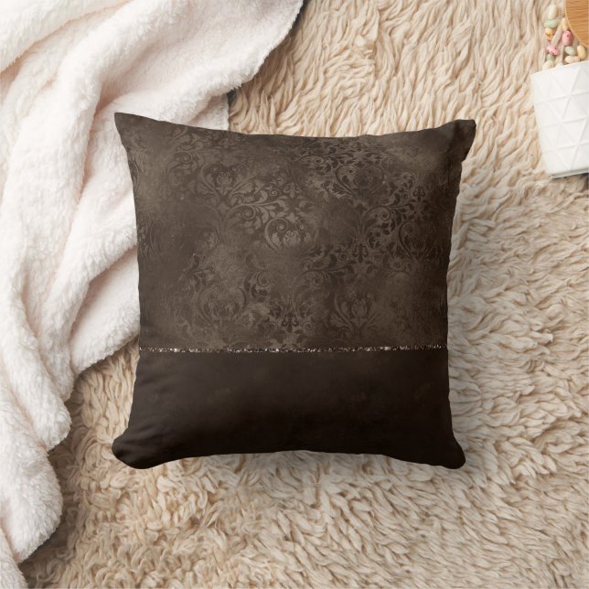 Midnight Bronze Romance | Satiny Grunge Damask Kussen (Deken)