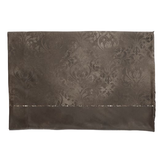 Midnight Bronze Romance | Satiny Grunge Damask Kussensloop (Voorkant-Links)
