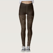 Midnight Bronze Romance | Satiny Grunge Damask Leggings (Voorkant)