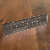 Midnight Bronze Romance | Satiny Grunge Damask Naambordje (Zijkant)