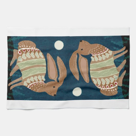 Midnight Bunny Kitchen Tea Towel Theedoek (Horizontaal)