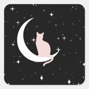 Midnight Cat op de maan Vierkante Sticker