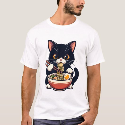 Midnight Cat Ramen Buddy T-shirt (Voorkant)