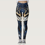 Midnight Celestial Floral Gothic Deer  Leggings (Voorkant)