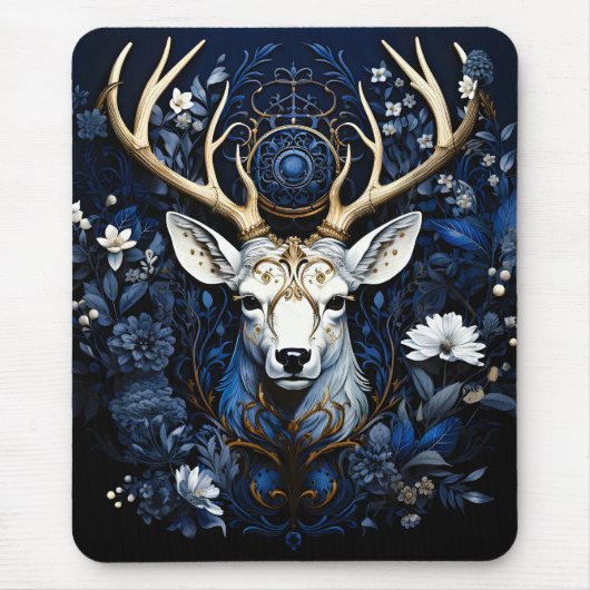 Midnight Celestial Floral Gothic Deer Muismat (Voorkant)