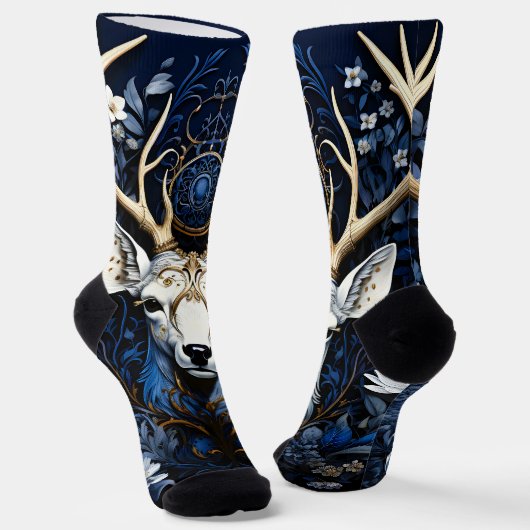 Midnight Celestial Floral Gothic Deer  Sokken (Gebogen)