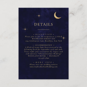 Midnight Celestial Gold Moon Stars Wedding Details Informatiekaartje