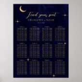 Midnight Celestial Gold Moon Wedding Seating Chart Poster (Voorkant)
