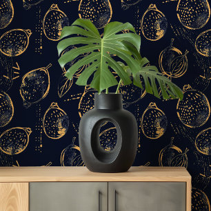 Midnight Citrus Goud en Navy Lemon Behang