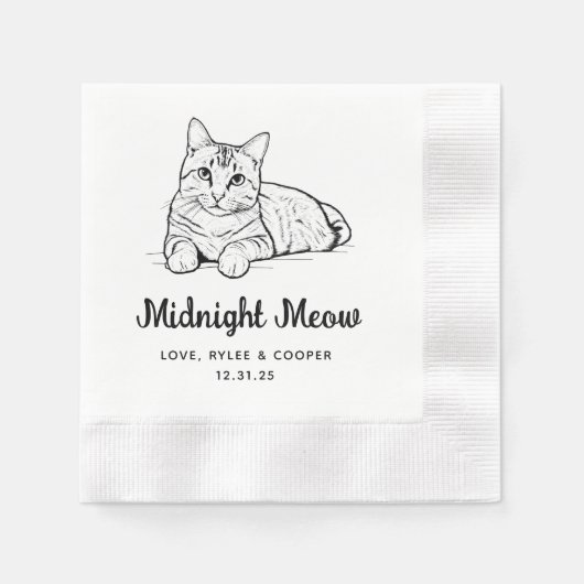 Midnight Custom Cat Drawn Cocktail servetten bruil (Voorkant)