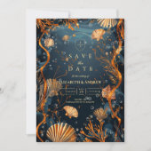 Midnight Deep Sea Gold Nautical Wedding Save The Date (Voorkant)