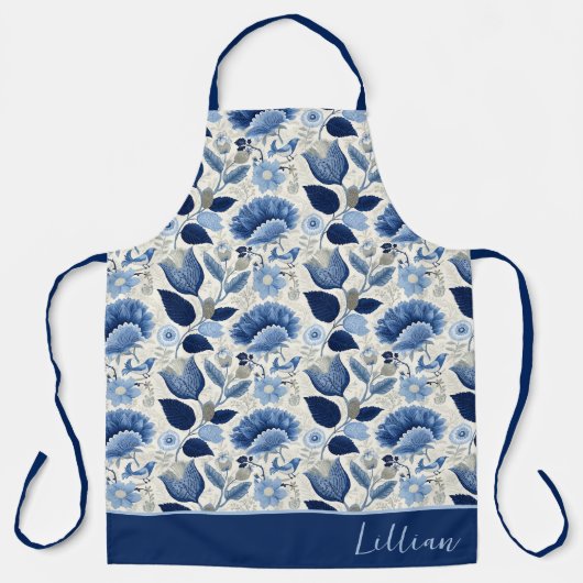 Midnight Delft Garden botanisch blauw Schort (Voorkant)