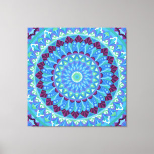 Midnight Dreams Mandala Blauw Boho Canvas Afdruk