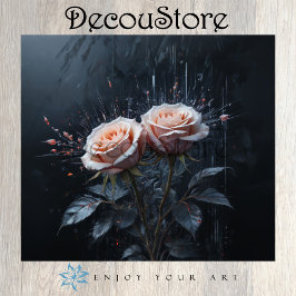 Midnight Elegance: Pink Roses Decoupage Tissuepapier