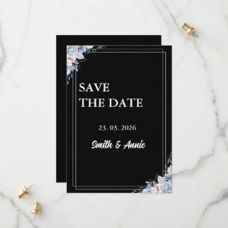 Midnight Elegance Save the Date Kaart - Zwart Flor