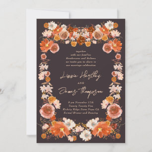 Midnight Floral Wedding Herfst Bouquet Kaart
