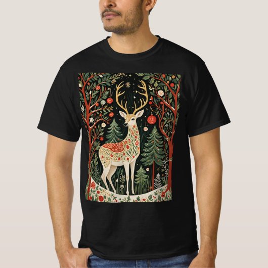 Midnight Forest Christmas Deer T-shirt (Voorkant)