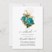 Midnight Forest Turquoise en Gold Virtual Wedding Kaart (Voorkant)