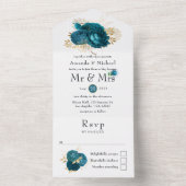 Midnight Forest Turquoise en Gold Wedding All In One Uitnodiging (Binnen)