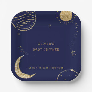 Midnight Galaxy Moon Star Boy Baby shower Papieren Bordje