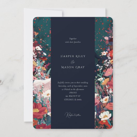 Midnight Garden - Chique Blauwgroen & Koraal bruil Kaart (Achterkant)