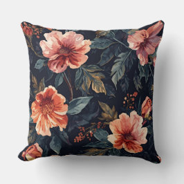 Midnight Garden Floral Coral and Navy Botanical Kussen