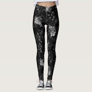 Midnight Garden Hawaiian Tropical Floral Leggings