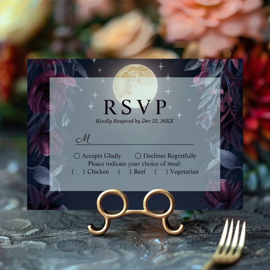 Midnight Garden Moon Wedding RSVP Kaart