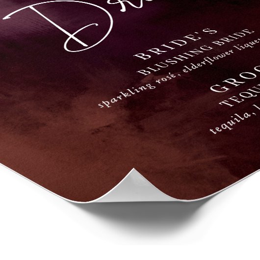 Midnight Garden Signature Drink Menu Weddenschap S Poster (Hoek)